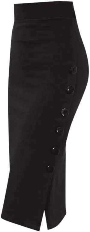 Womens Midi Pencil Skirts 2025 Fashion High Waisted Side Button Slit Hem Bodycon Business Work Skirt for Party