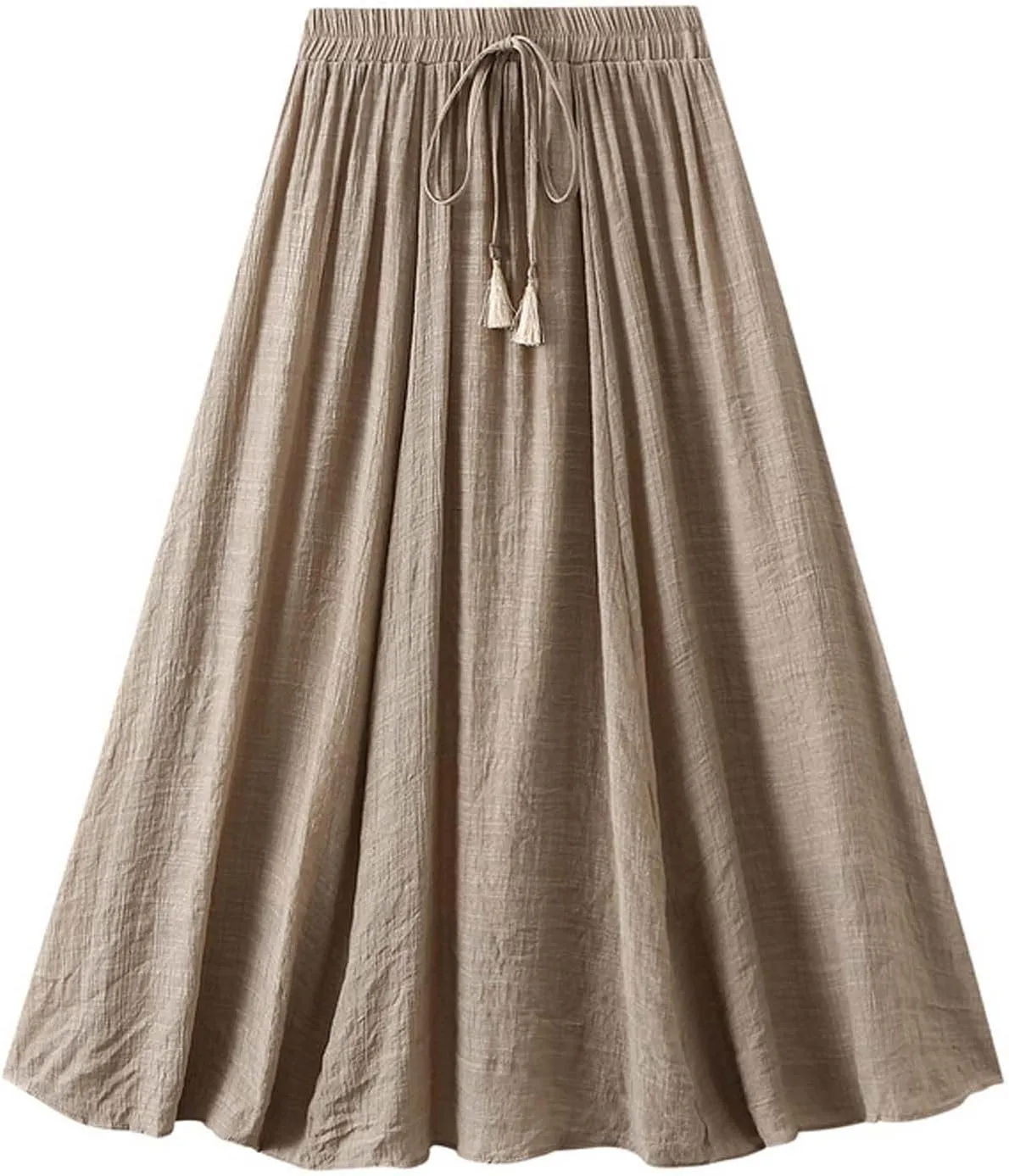Womens Midi Tie Front Drawstring Skirt Solid Color Casual A-Line Skirts Loose Elastic Waist Pleated Fashion Skirt