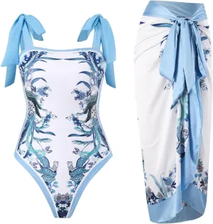 Women's One-Piece Swimsuits with Beach Cover Up Retro Swimsuit for Women with Cover Up Bathing Suits for Women