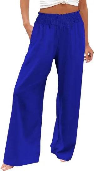 Womens Palazzo Linen Pants Wide Leg Casual Lightweight High Waist Trousers Summer Hawaii Beach Pants Vacation Outfits