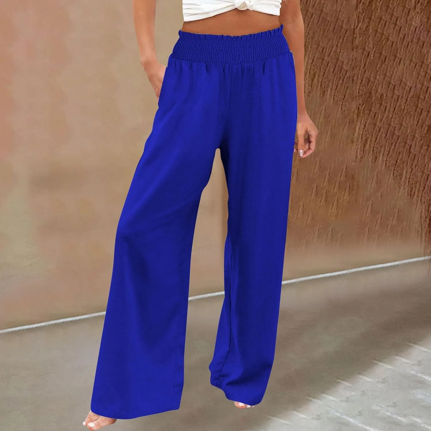 Womens Palazzo Linen Pants Wide Leg Casual Lightweight High Waist Trousers Summer Hawaii Beach Pants Vacation Outfits