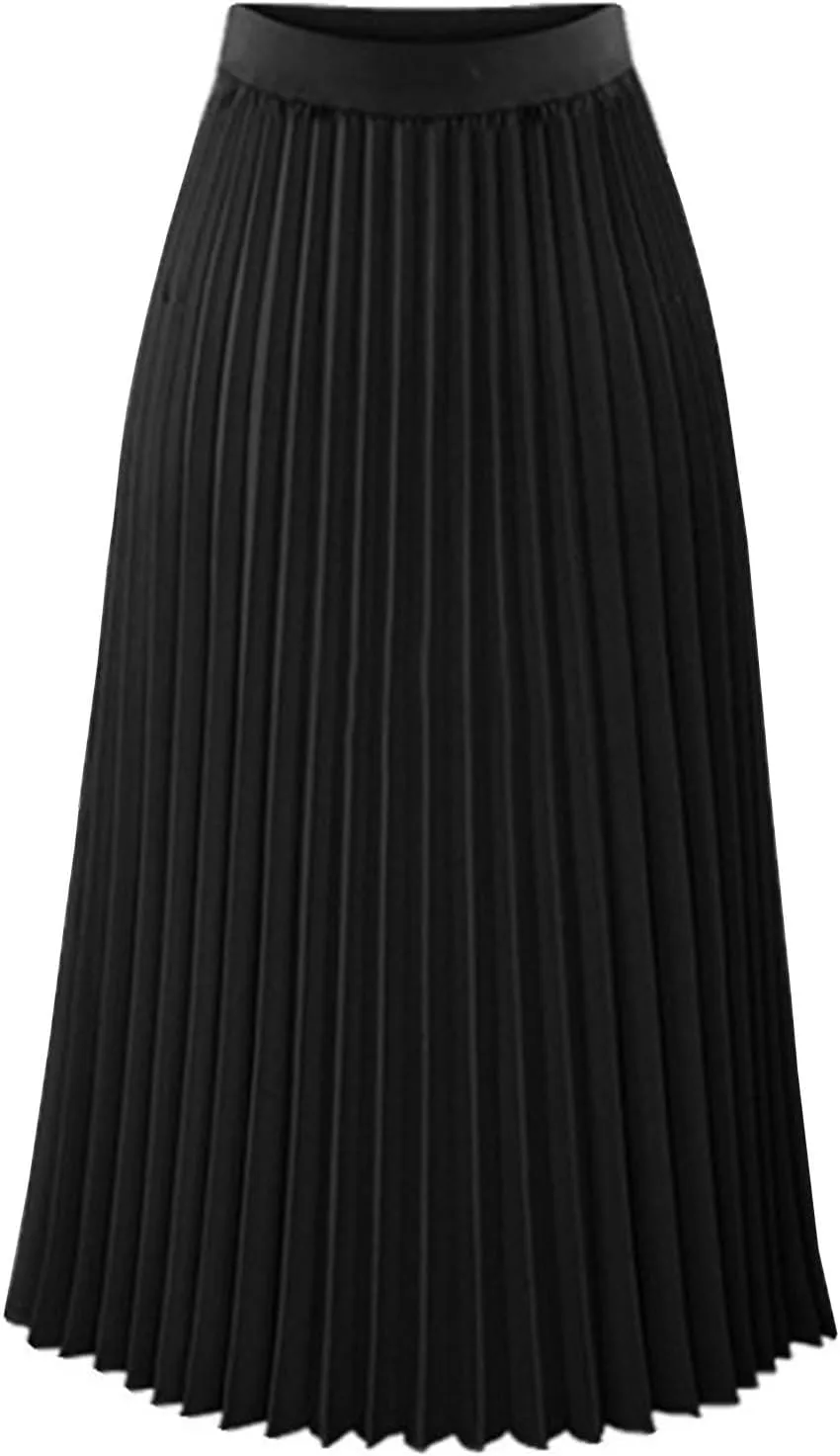 Womens Pleated Midi Skirts Elastic High Waist Dressy Casual Solid Color A-Line Flowy Swing Chiffon Skirts