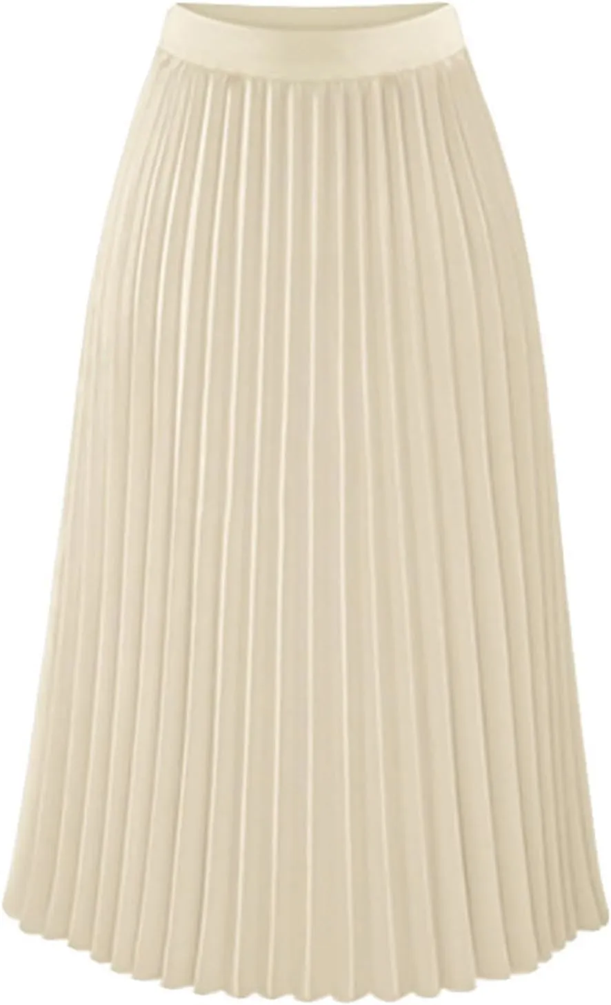 Womens Pleated Midi Skirts Elastic High Waist Dressy Casual Solid Color A-Line Flowy Swing Chiffon Skirts