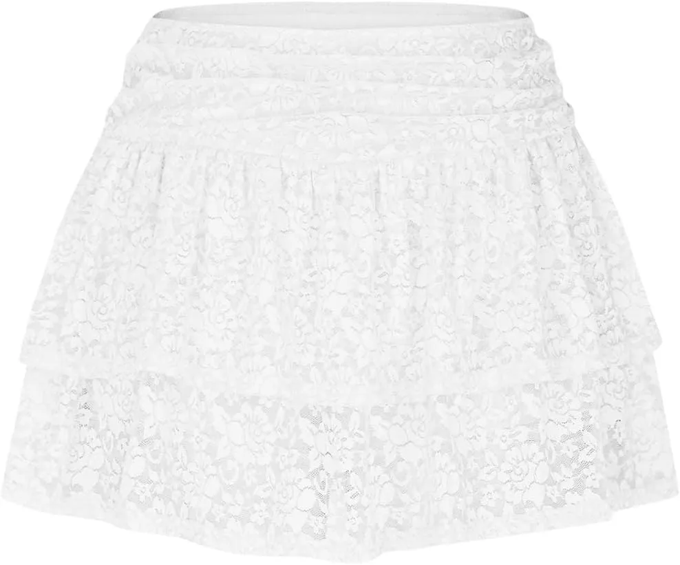 Women's Pleated Mini Skirt Layered Cake Short Skirts Fashion Travel Skirts Solid Comfy Skirts Sexy Lace Skirts