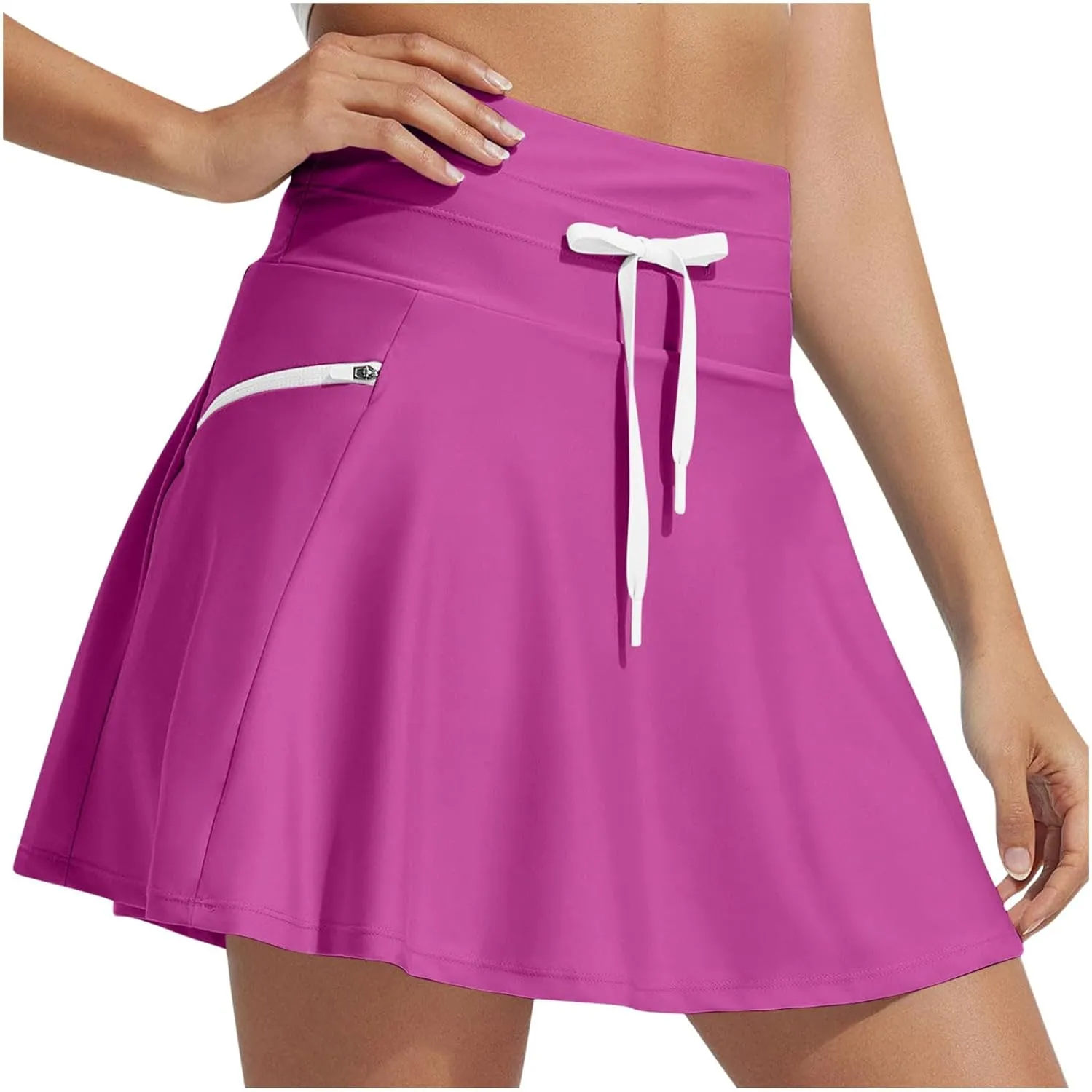 Women's Quick-Drying Underskirt Zipper Drawstring Tie-up High Waist Pleated Plain A Line Short Mini Skirts