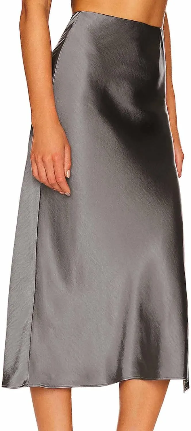 Womens Satin Silk High Waist Long Skirt Sexy Side Slit Elegant Maxi Skirts Cocktail Party Work Casual A Line Skirts