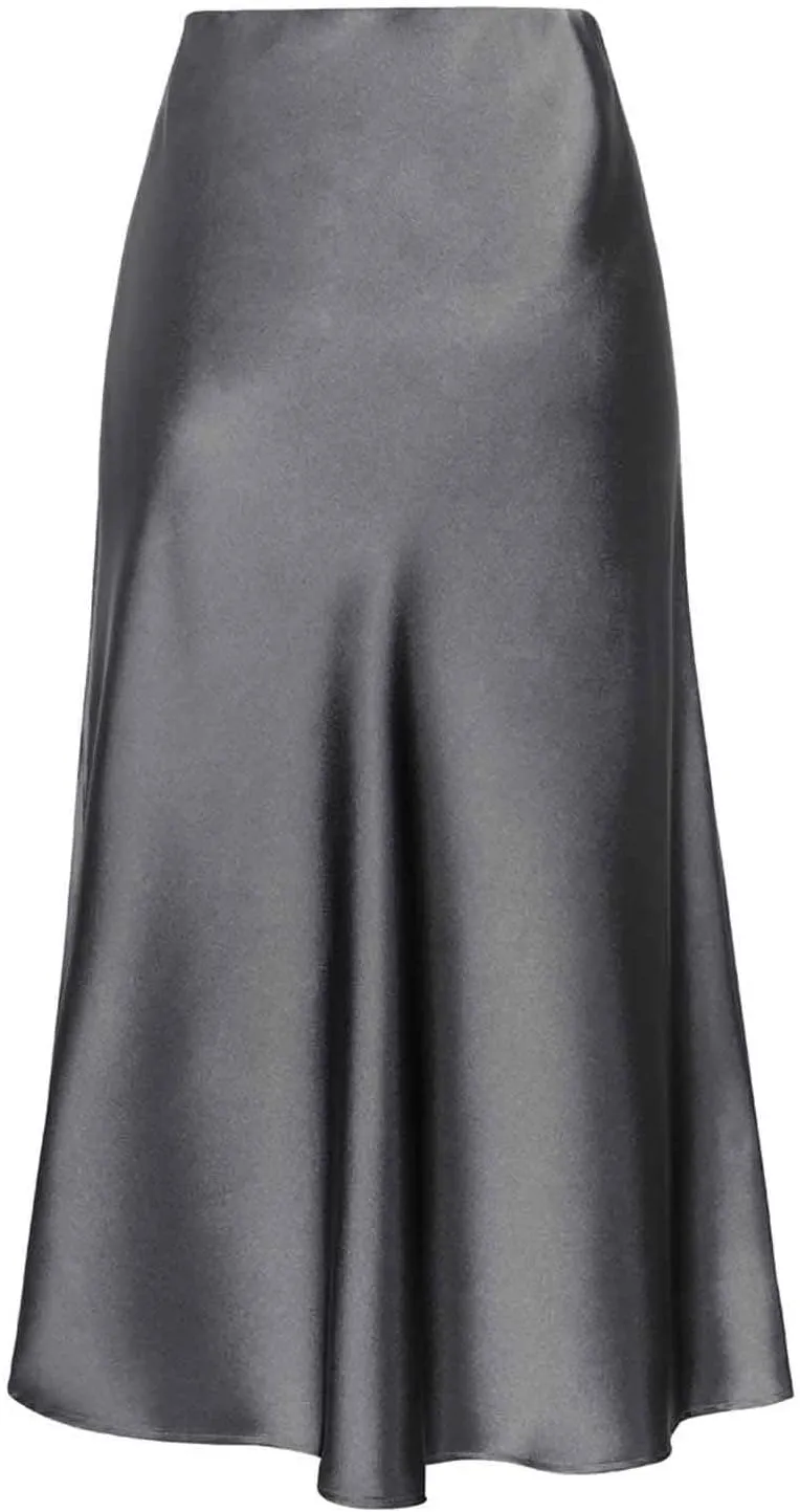 Womens Satin Silk High Waist Long Skirt Sexy Side Slit Elegant Maxi Skirts Cocktail Party Work Casual A Line Skirts