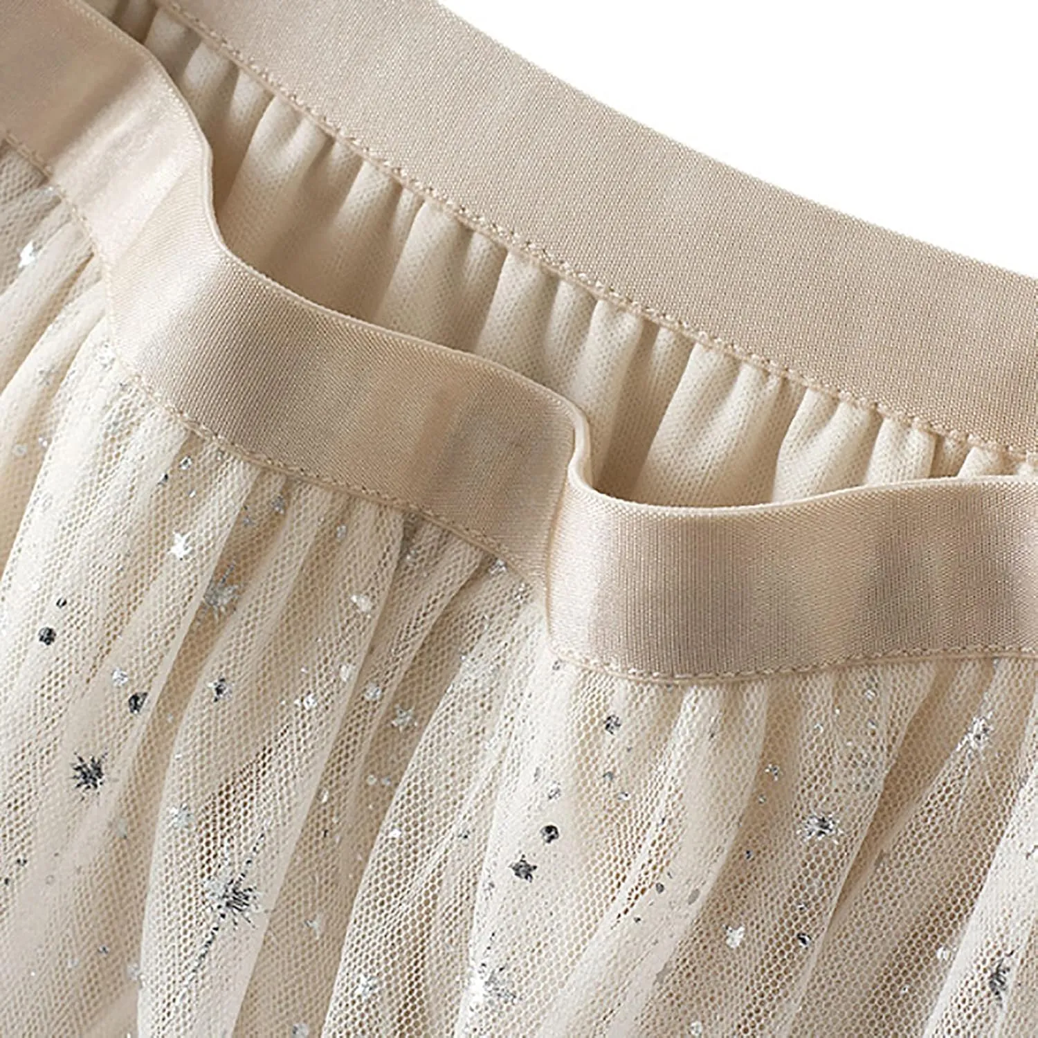 Womens Sequin Tulle Skirts Stretch Waist Layered Pleated A-Line Midi Skirt Prom Party Flowy Skirts
