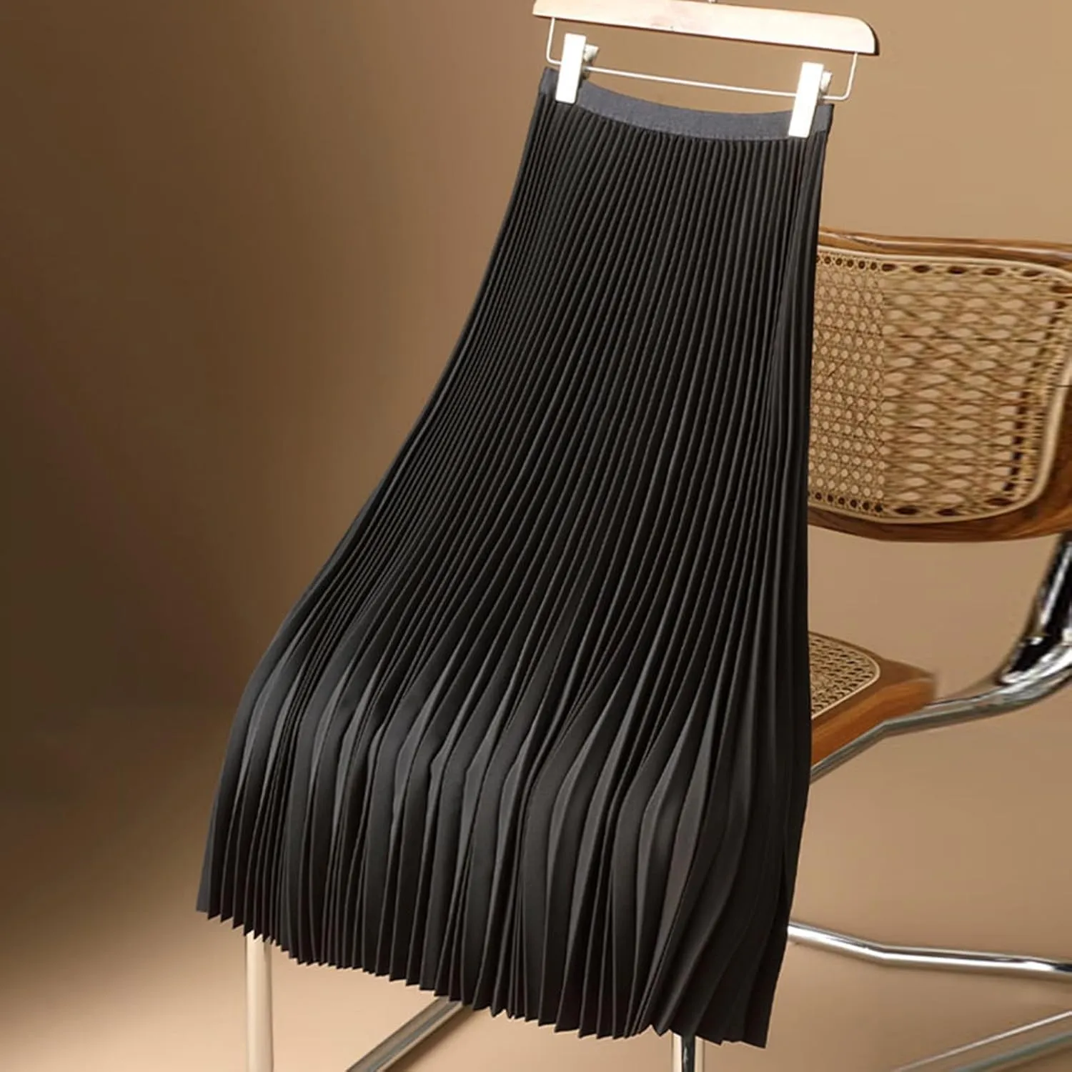 Womens Skirt Midi Long Pleated Skirts Solid Color Satin High Waisted A Line Swings Skirts for Women