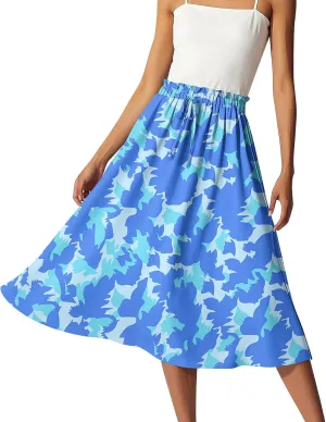 Women's Skirts Midi Flowy Summer Drawstring Elastic High Waist Knee Length Skirt A-Line Floral Pleated Skirt
