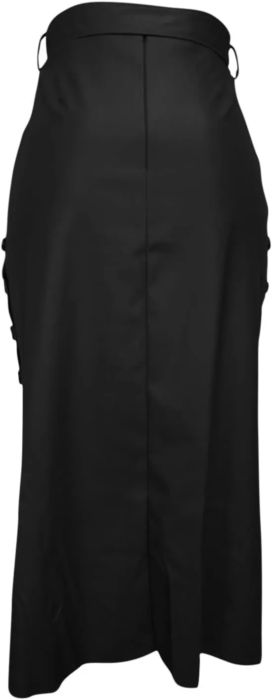 Women's Skirts PU Sexy Side Split Button Down Skirt Fashion Trendy Tie Knot High Low Hem Skater Skirts Streetwear