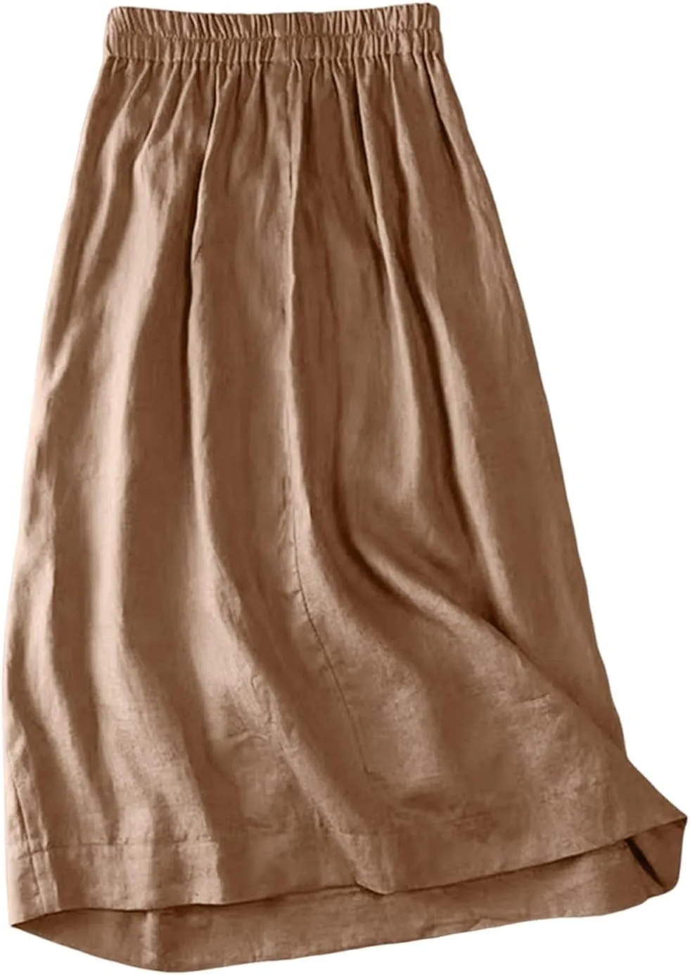 Women's Skirts Trendy Summer Casual Loose Elastic Waist Solid Sun Flowy A-Line Long Maxi Linen Skirt 2025, M-2XL