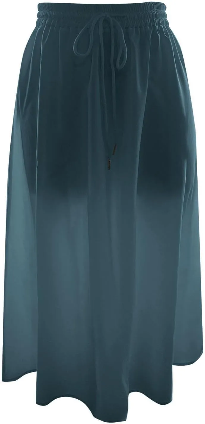 Womens Summer Boho Flowy Swing Tiered A-Line Midi Skirt Fashion Trendy Elastic Waist Pleated Long Beach Dress