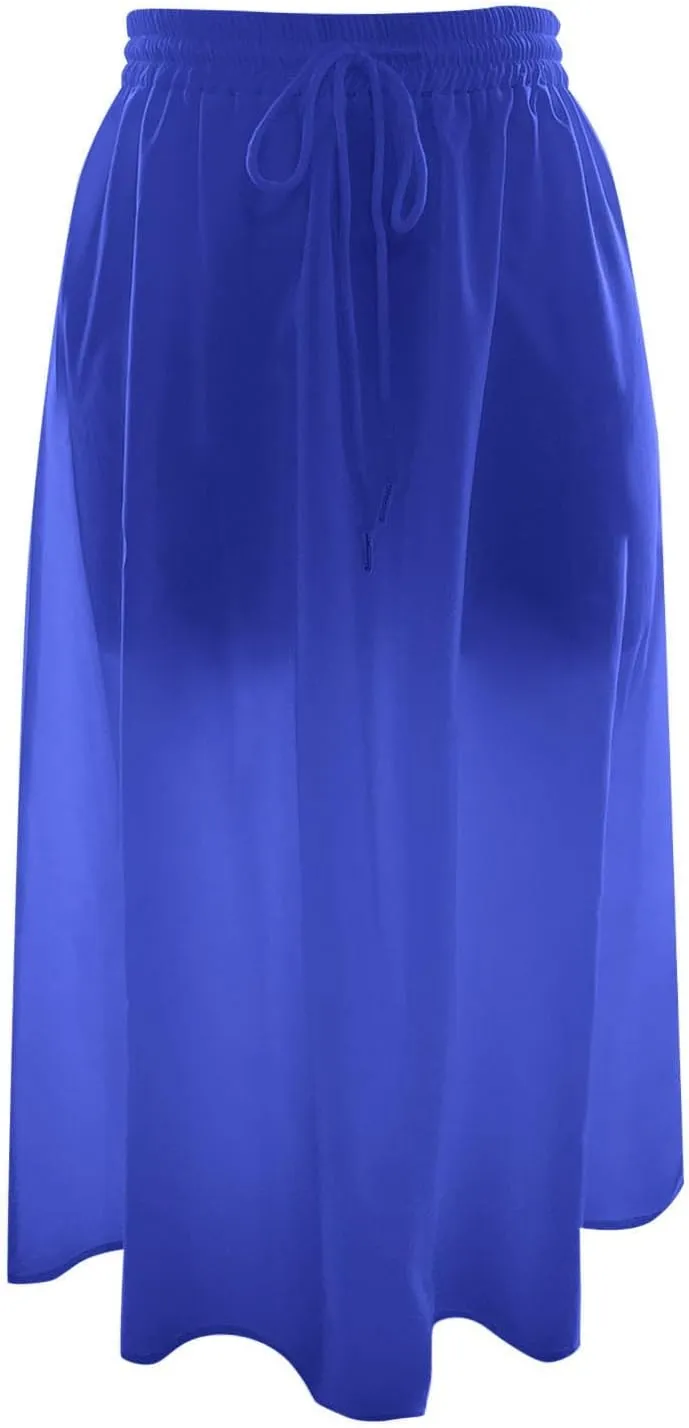 Womens Summer Boho Flowy Swing Tiered A-Line Midi Skirt Fashion Trendy Elastic Waist Pleated Long Beach Dress