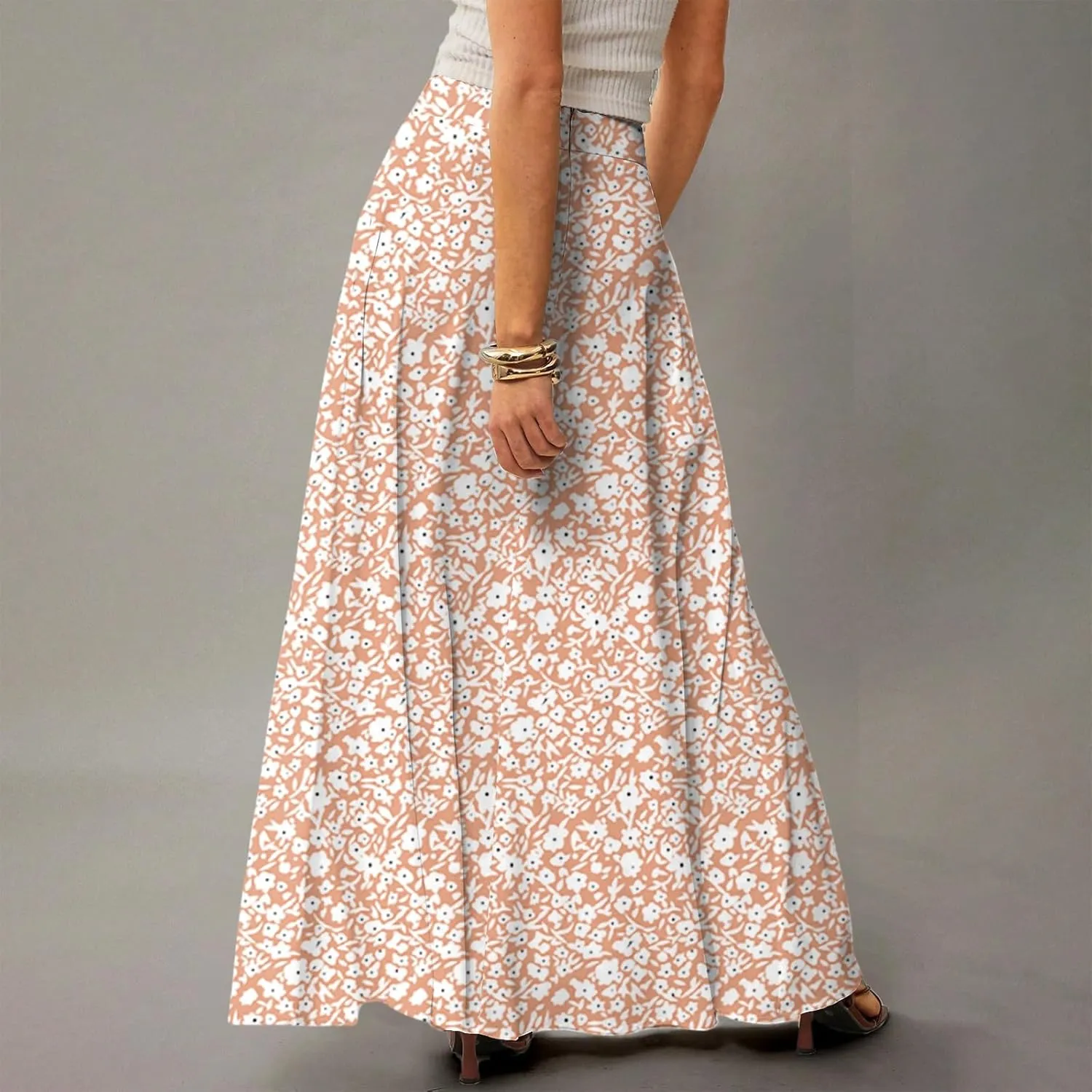 Womens Summer Boho Skirt 2025 Elastic Waist Flowy Casual A-Line Maxi Skirt Trendy, S-2XL