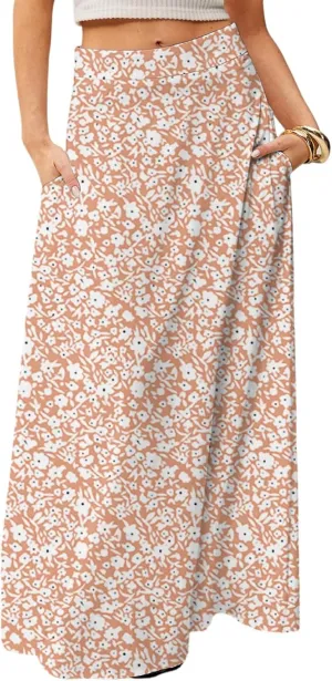 Womens Summer Boho Skirt 2025 Elastic Waist Flowy Casual A-Line Maxi Skirt Trendy, S-2XL