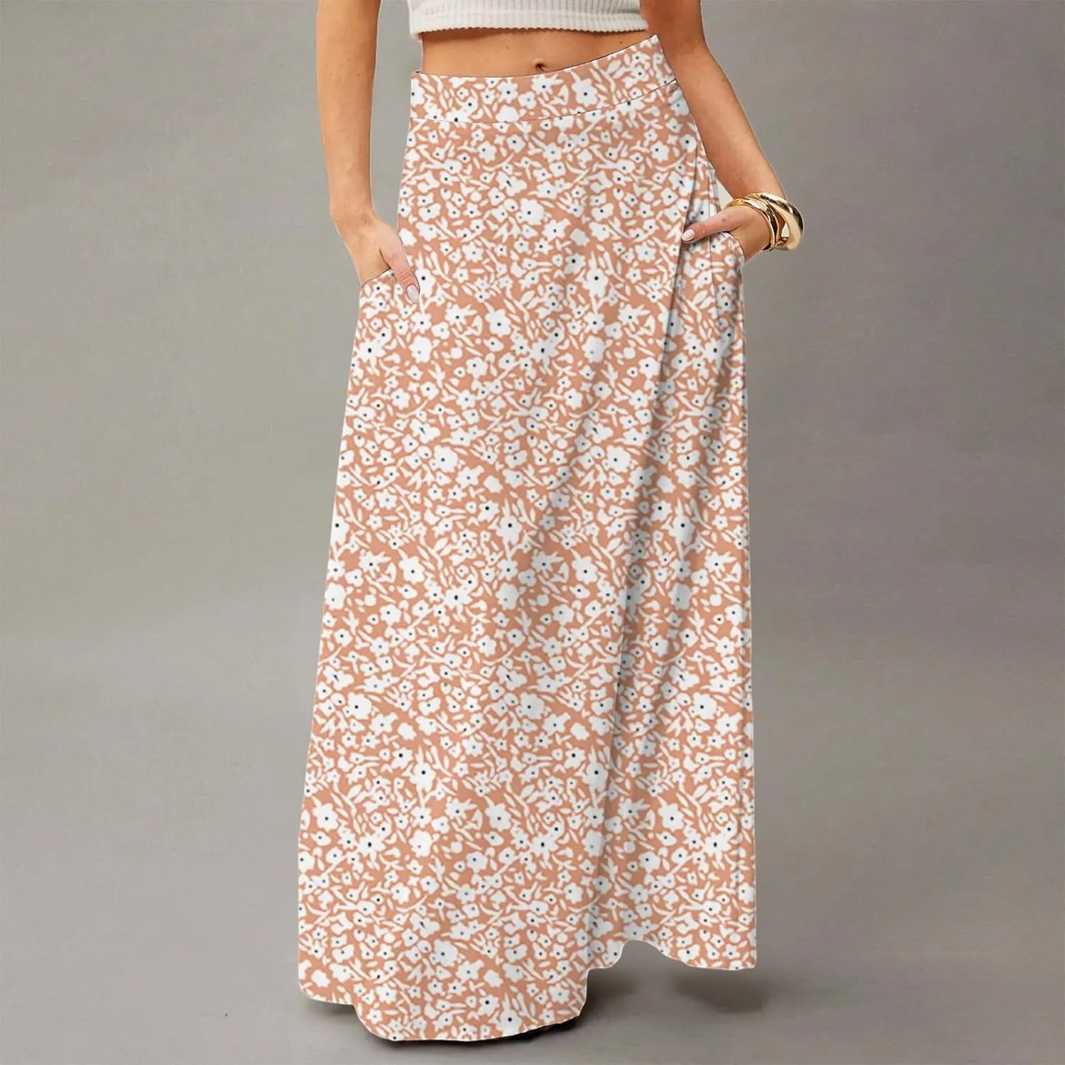 Womens Summer Boho Skirt 2025 Elastic Waist Flowy Casual A-Line Maxi Skirt Trendy, S-2XL