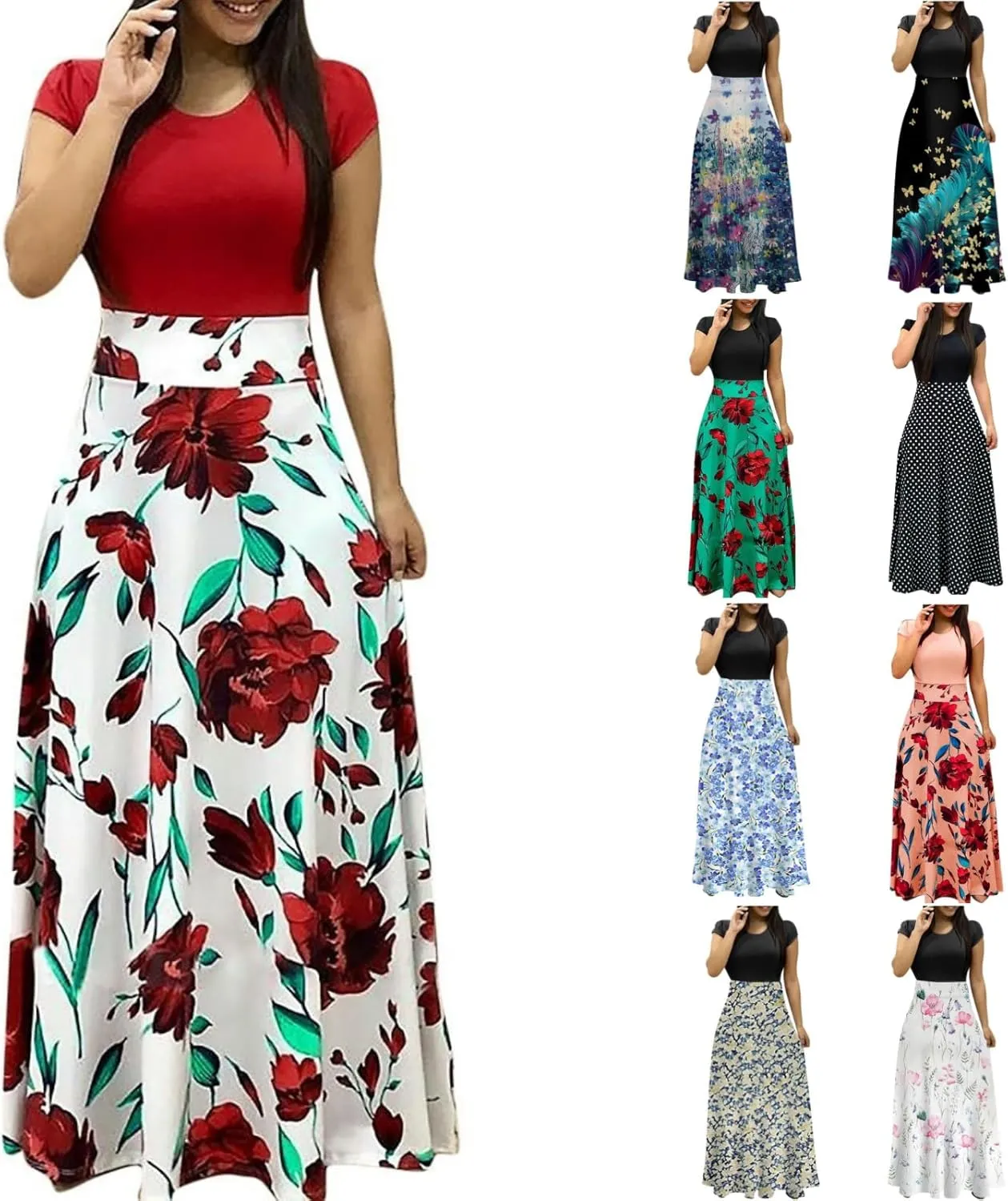 Women's Summer Casual Floral Boho High Waist Maxi Skirt Plus Size,S-5XL