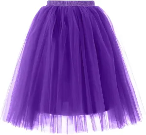 Women's Summer Casual Loose Trendy Elastic High Waist Solid Color Fluffy Mesh Party Flowy A-Line Latin Skirts 2025, M-XL