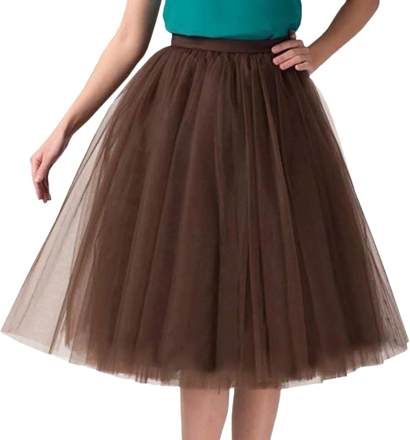 Women's Summer Casual Loose Trendy Elastic High Waist Solid Color Fluffy Mesh Party Flowy A-Line Latin Skirts 2025, M-XL