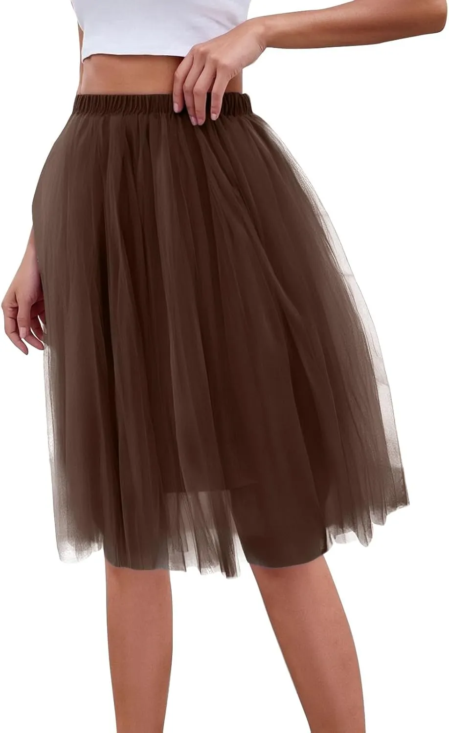 Women's Summer Casual Loose Trendy Elastic High Waist Solid Color Fluffy Mesh Party Flowy A-Line Latin Skirts 2025, M-XL