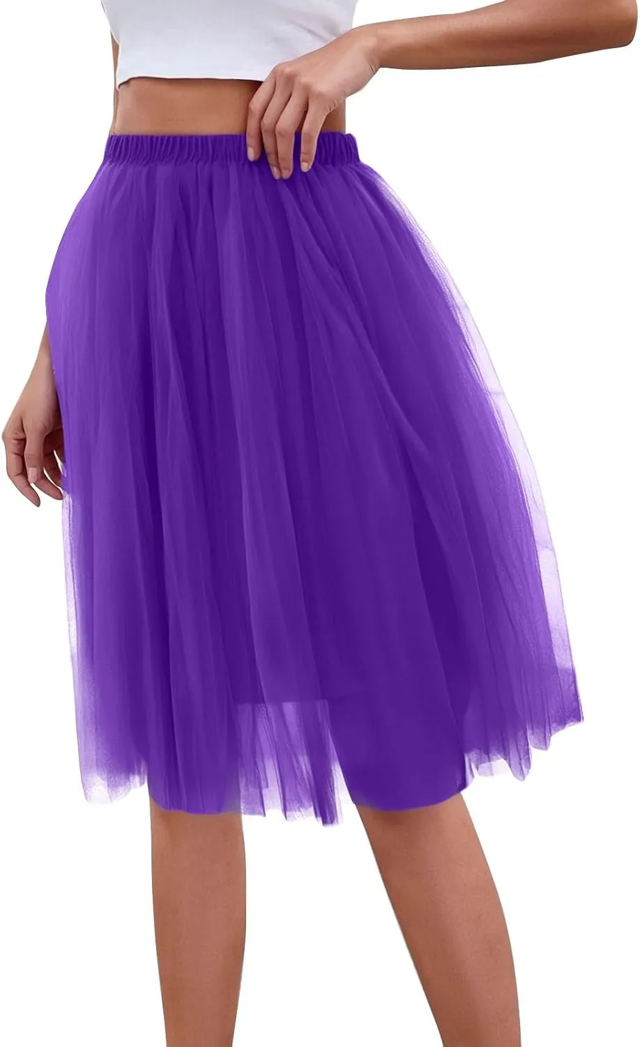 Women's Summer Casual Loose Trendy Elastic High Waist Solid Color Fluffy Mesh Party Flowy A-Line Latin Skirts 2025, M-XL