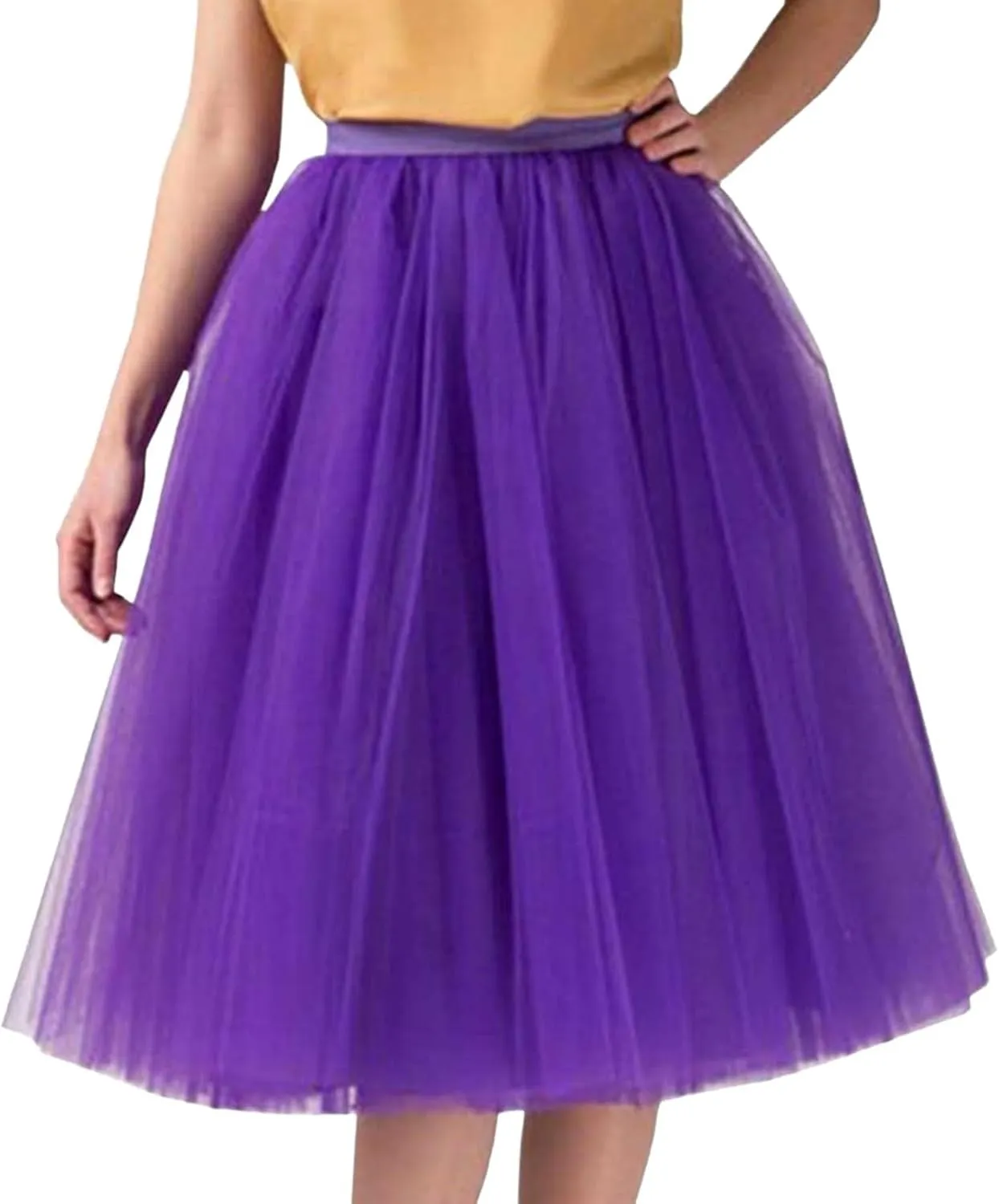 Women's Summer Casual Loose Trendy Elastic High Waist Solid Color Fluffy Mesh Party Flowy A-Line Latin Skirts 2025, M-XL