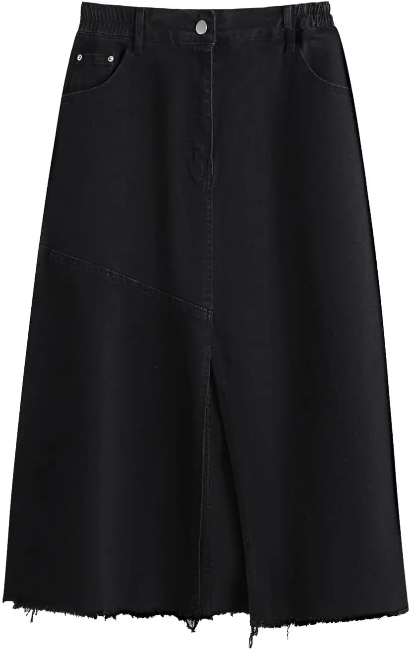 Women's Summer Casual Maxi High Waist Solid Split Plus Size Denim Skirt,XXL-6XL