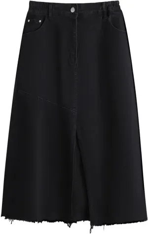 Women's Summer Casual Maxi High Waist Solid Split Plus Size Denim Skirt,XXL-6XL