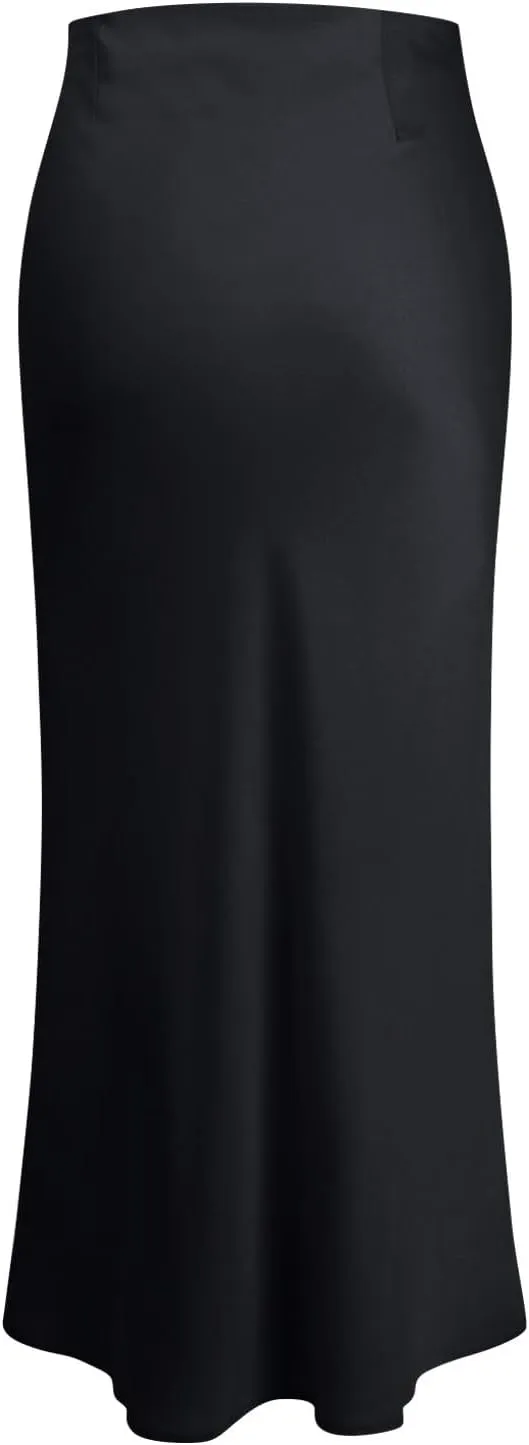 Women's Summer Casual Maxi Slim Skirt High Waist Elastic Solid Glossy Skirts