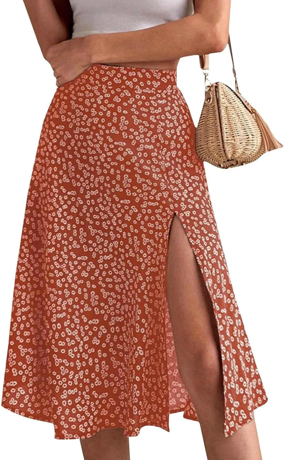Women's Summer Casual Paisley Floral A-Line Trendy Beach Boho Midi Skirt