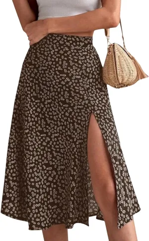 Women's Summer Casual Paisley Floral A-Line Trendy Beach Boho Midi Skirt
