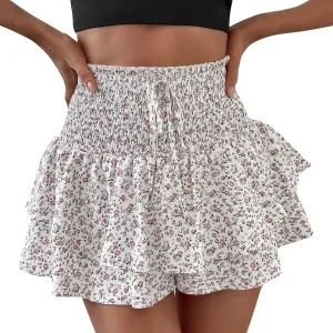 Women's Summer Casual Y2K High Waist Floral Tiered Pleated Boho Mini Skirts