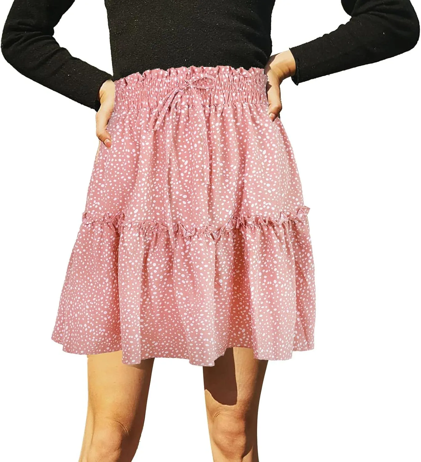 Women's Summer High Waist Ruffle Tiered Mini Skirt Printed A line Beach Cute Ballet Skirts Spring Dresses Mini