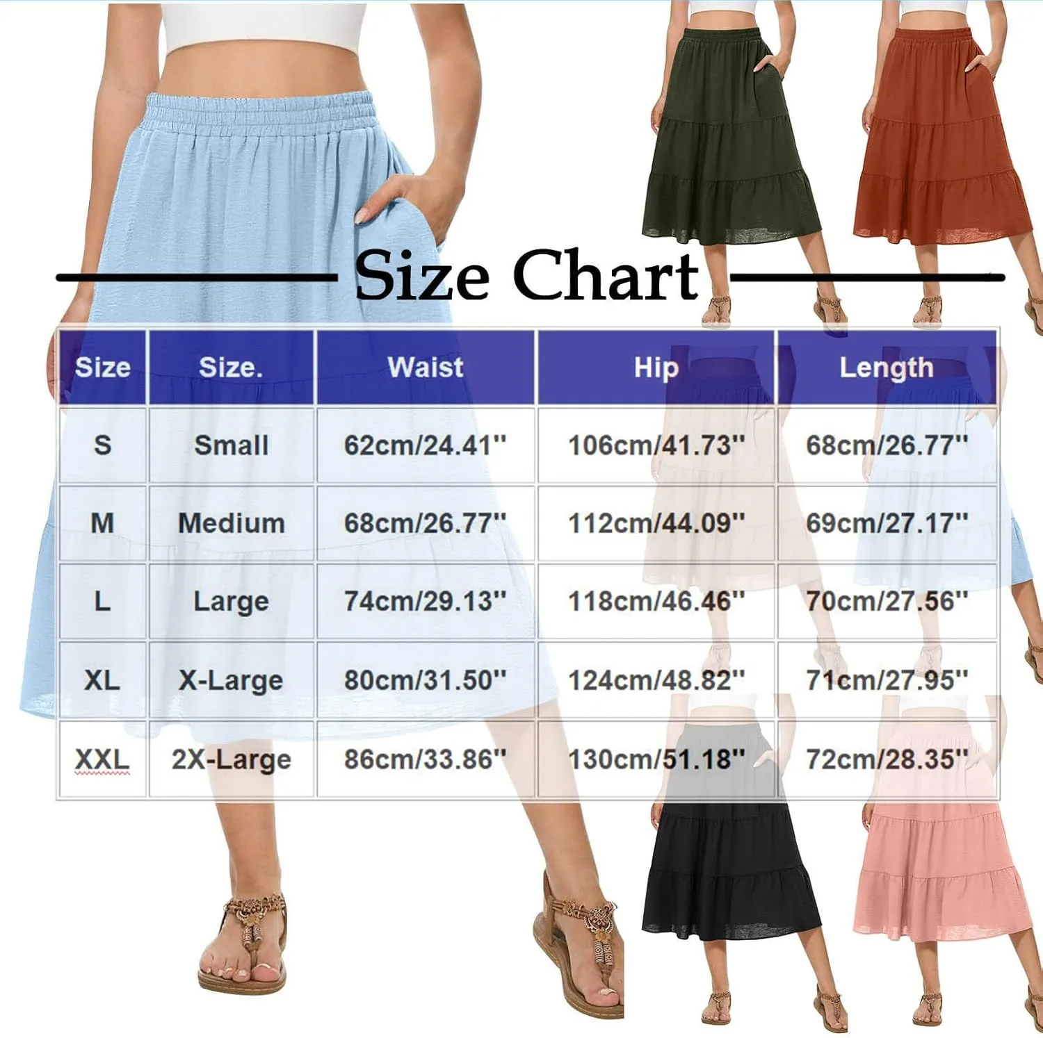 Women's Summer High Waisted Skirts Tiered Ruffle Skirts Boho Flowy Swing Pleated Skirt Casual A-Line Maxi Skirt