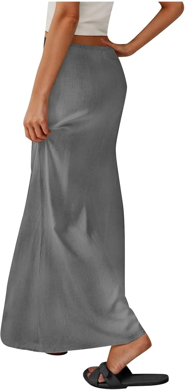 Womens Summer Maxi Skirt Low Rise Lace Up Midi Skirt Casual Long Skirt A Line Lounge Skirt Trendy Beach Skirts