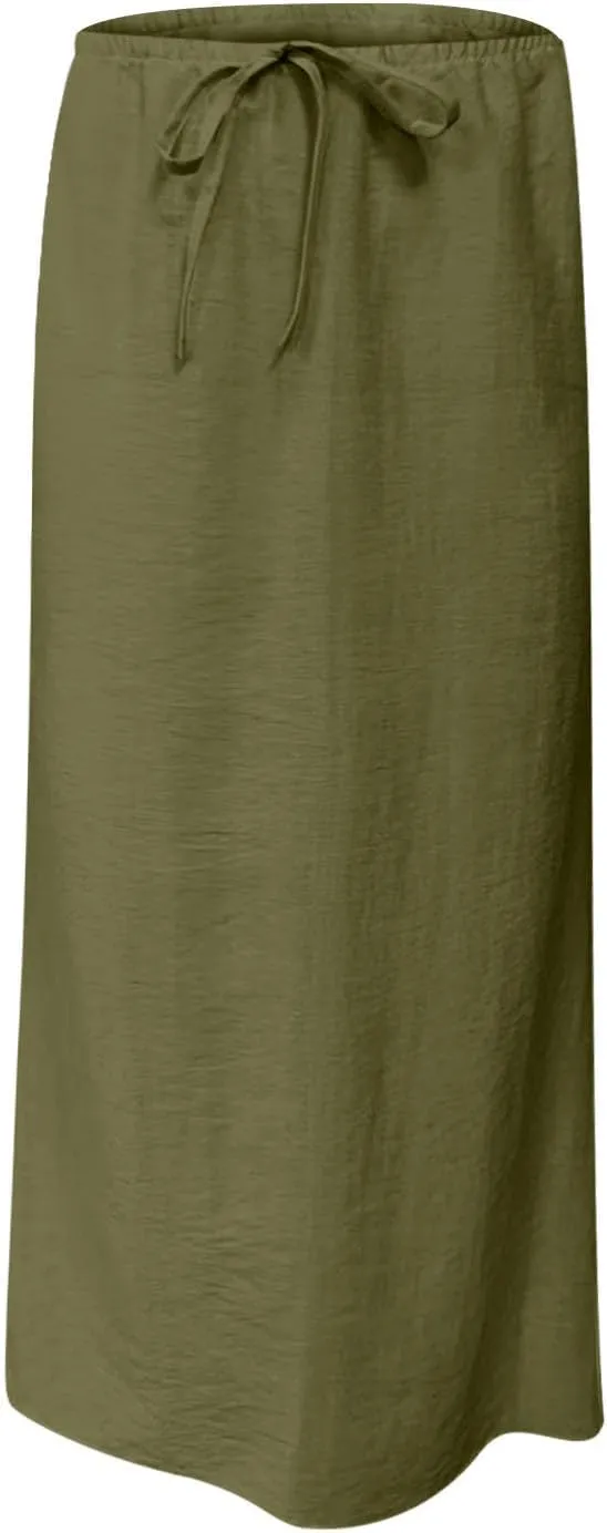Womens Summer Maxi Skirt Low Rise Lace Up Midi Skirt Casual Long Skirt A Line Lounge Skirt Trendy Beach Skirts