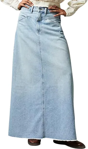 Women's Summer Skirts 2025 Casual Loose Trendy Elastic Waist Solid Color Sun Beach Long Maxi Denim Skirt, S-XL