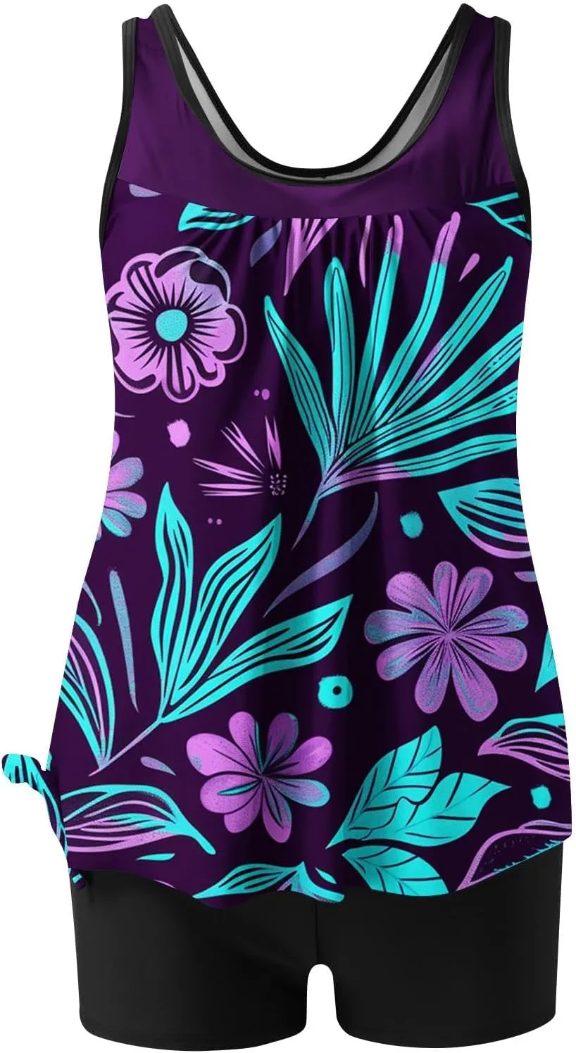Womens Tankini Bathing Suits Two Piece Tankini Swimsuits with Shorts Plus Size High Waisted Swim Suits Tankinis 2025