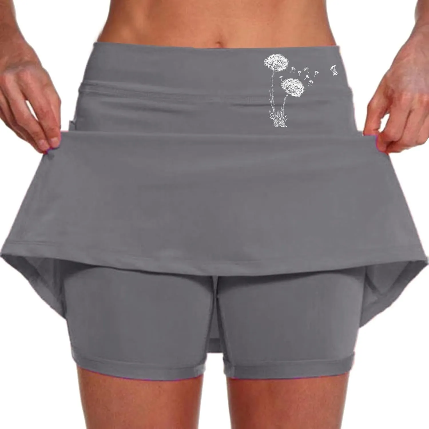 Womens Tennim Shirt Tummy Control Double Layer High Waisted Skorts Stretchy Baggy Breathable Comfy Skirts with Pckets