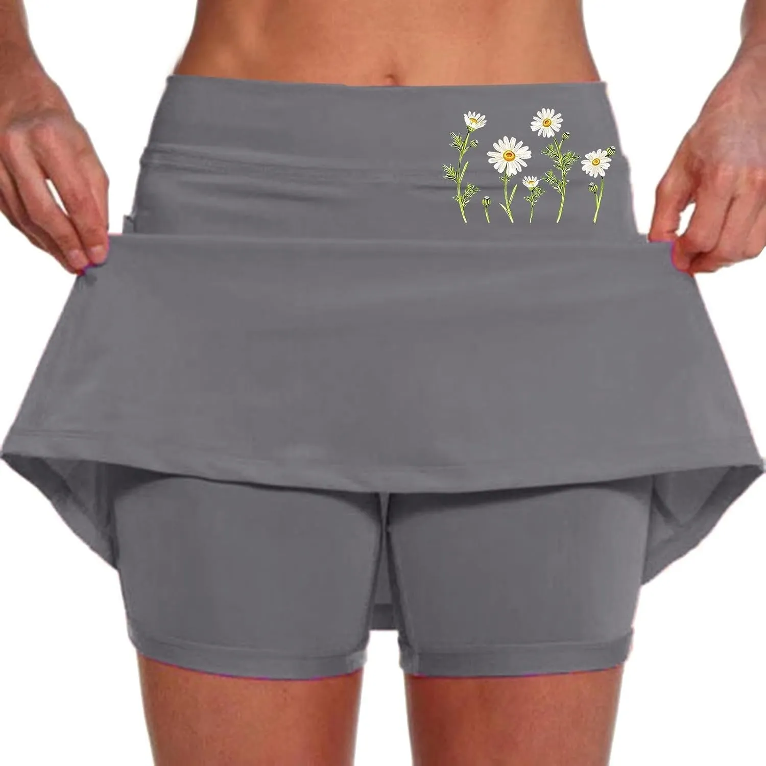 Womens Tennim Shirt Tummy Control Double Layer High Waisted Skorts Stretchy Baggy Breathable Comfy Skirts with Pckets
