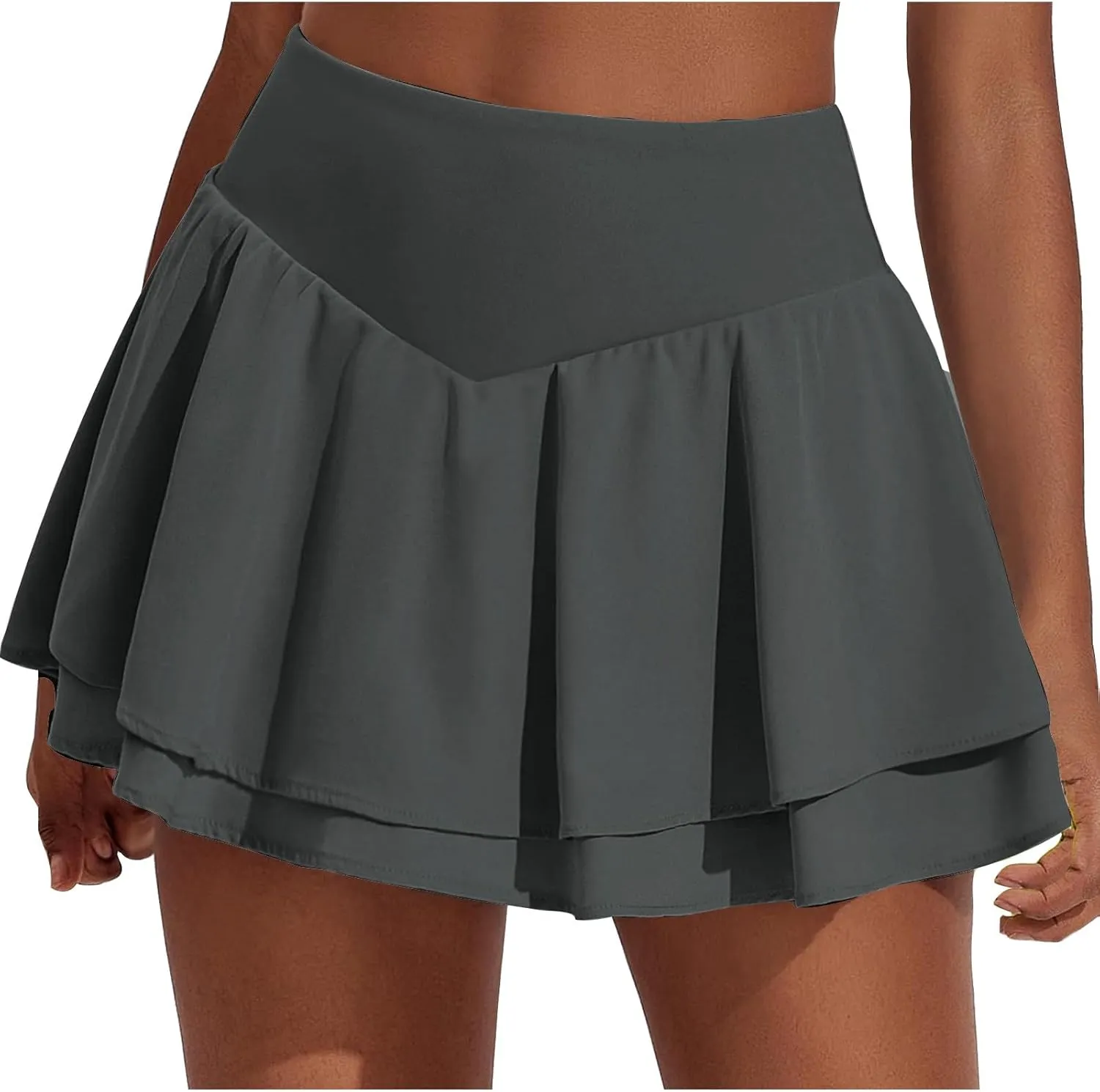 Womens Tennis Skorts Casual High Waisted Flowy Pleated Skater Skirts Athletic Cute Ruffle Layer Yoga Fitness Clothes