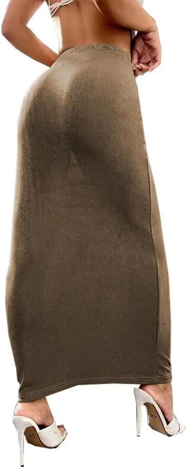 Womens Vintage Elastic High Waist Velvet Skirt Dressy Elegant Cocktail Wedding Evening Party Maxi Bodycon Skirts