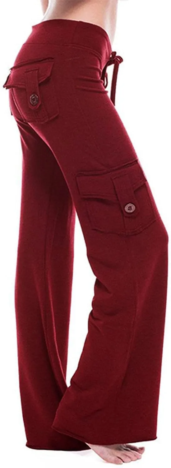 Womens Yoga Pants with Pockets Bootcut Flare Workout Stretchy Cargo Pants High-Waisted Wide Leg Pants Tummy Control