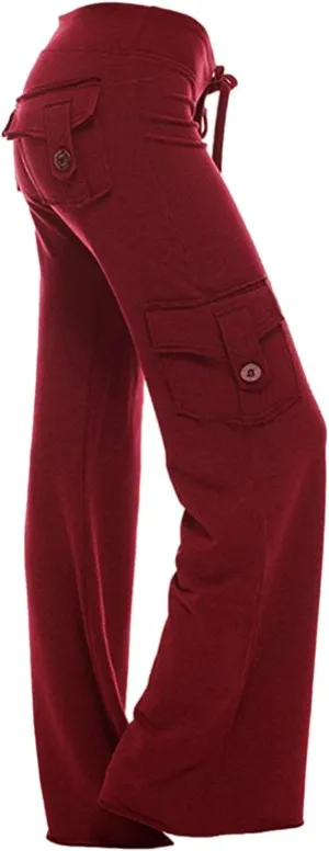 Womens Yoga Pants with Pockets Bootcut Flare Workout Stretchy Cargo Pants High-Waisted Wide Leg Pants Tummy Control