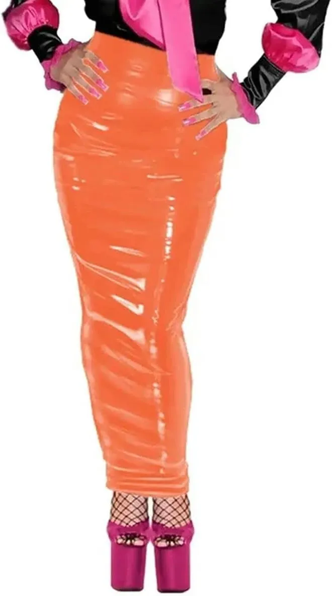 Wrap Skirt for Women High Waist Faux Latex Hobble Skirts Stretch Pencil Skirts Skirts