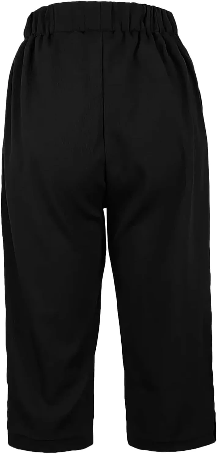 yardsong Capri Pants for Women Cotton Linen Summer Straight Wide Leg Capris Elastic Waist Cropped Trousers with Pockets