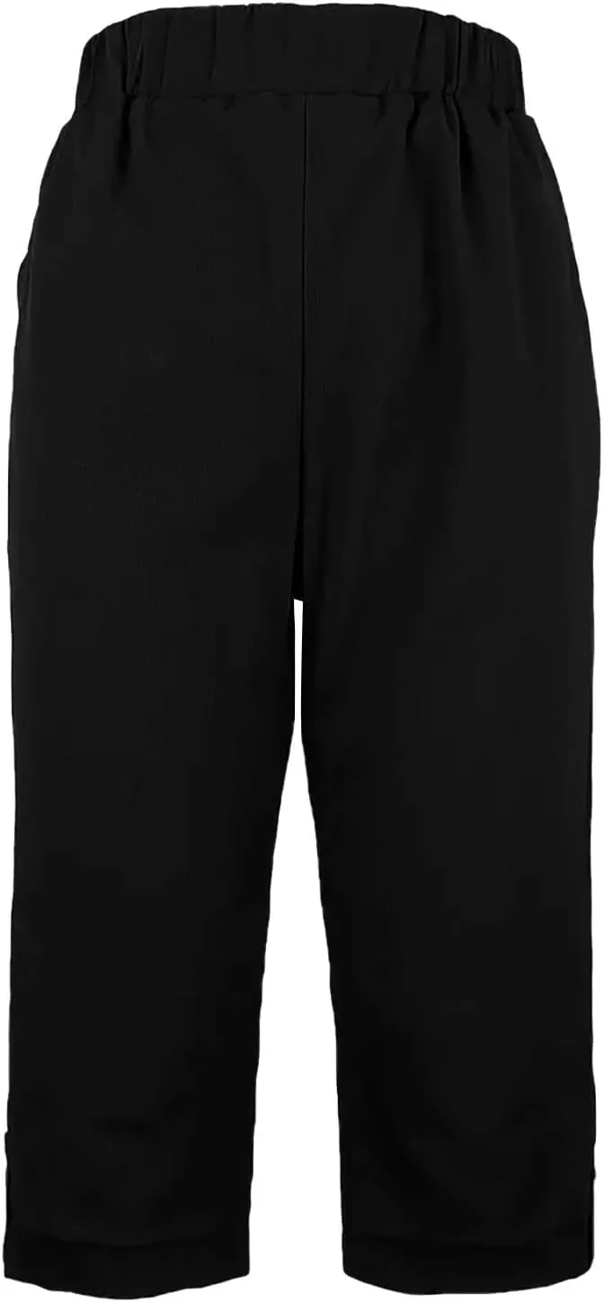 yardsong Capri Pants for Women Cotton Linen Summer Straight Wide Leg Capris Elastic Waist Cropped Trousers with Pockets