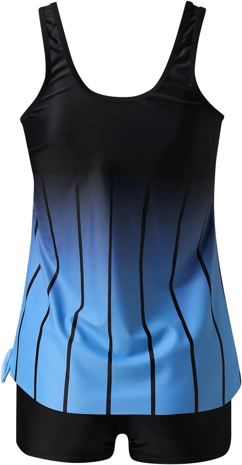 YRAETENM Tankini Swimsuits for Women Two Piece Bathing Suits Blouson Tank Top with Boyshorts Tummy Control Modest Swimsuits