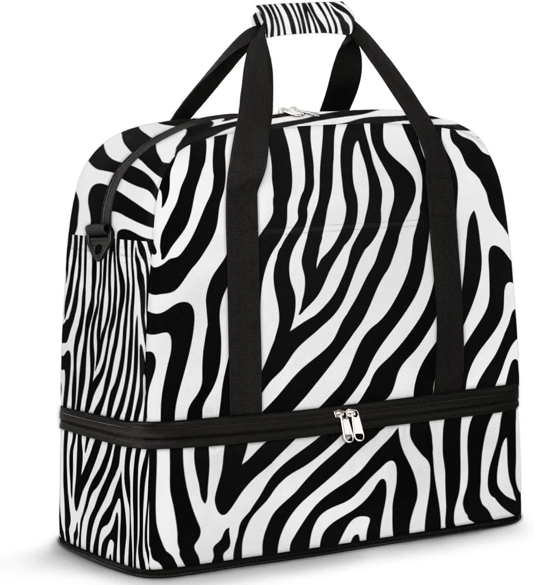 Zebra Travel Duffle Bag Durable Weekender Bag with Shoes Compartment Lightweight Overnight Bag Sports Dance Gym Tote Bag for Women and Men Carry on Luggage